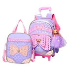 Набор детских школьных сумок на колесиках для девочек, рюкзак на колесиках для книг, съемные детские школьные ранцы с 2 колесиками для лестниц