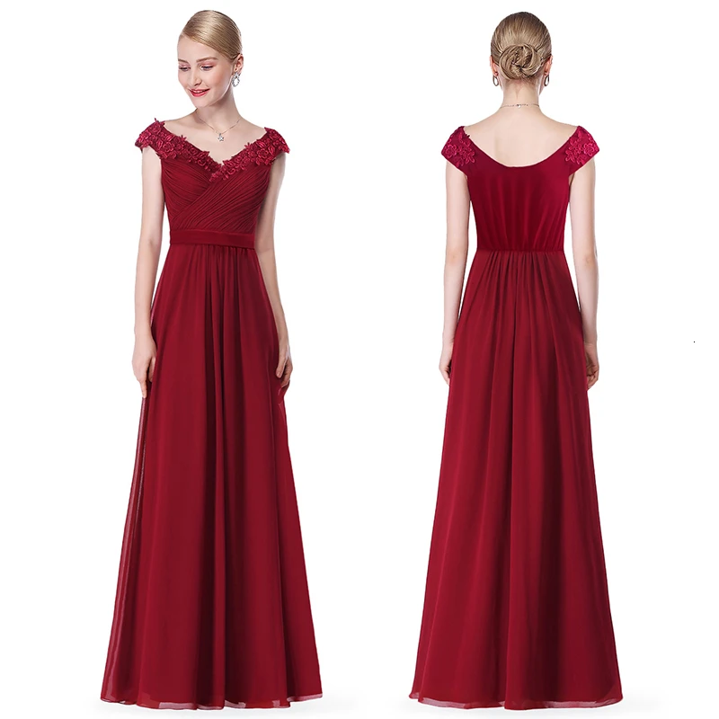 Robe De Soiree EB23368 элегантное ТРАПЕЦИЕВИДНОЕ вечернее платье с v-образным вырезом и аппликацией длинное красное торжественное свадебное платье размера плюс