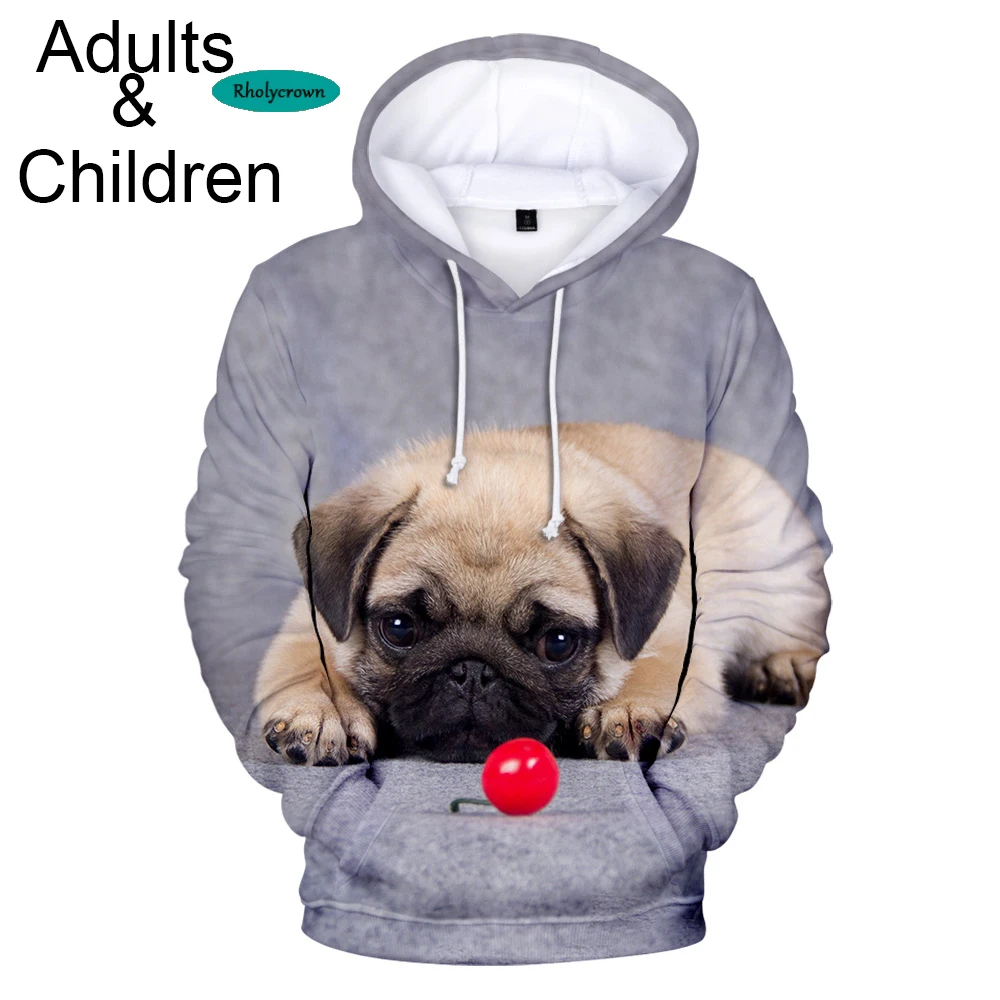 

Популярная новинка, повседневная детская толстовка с 3D Мопсом, модная осенне-зимняя толстовка с 3D рисунком для мужчин и женщин, серый пуловер в стиле Харадзюку