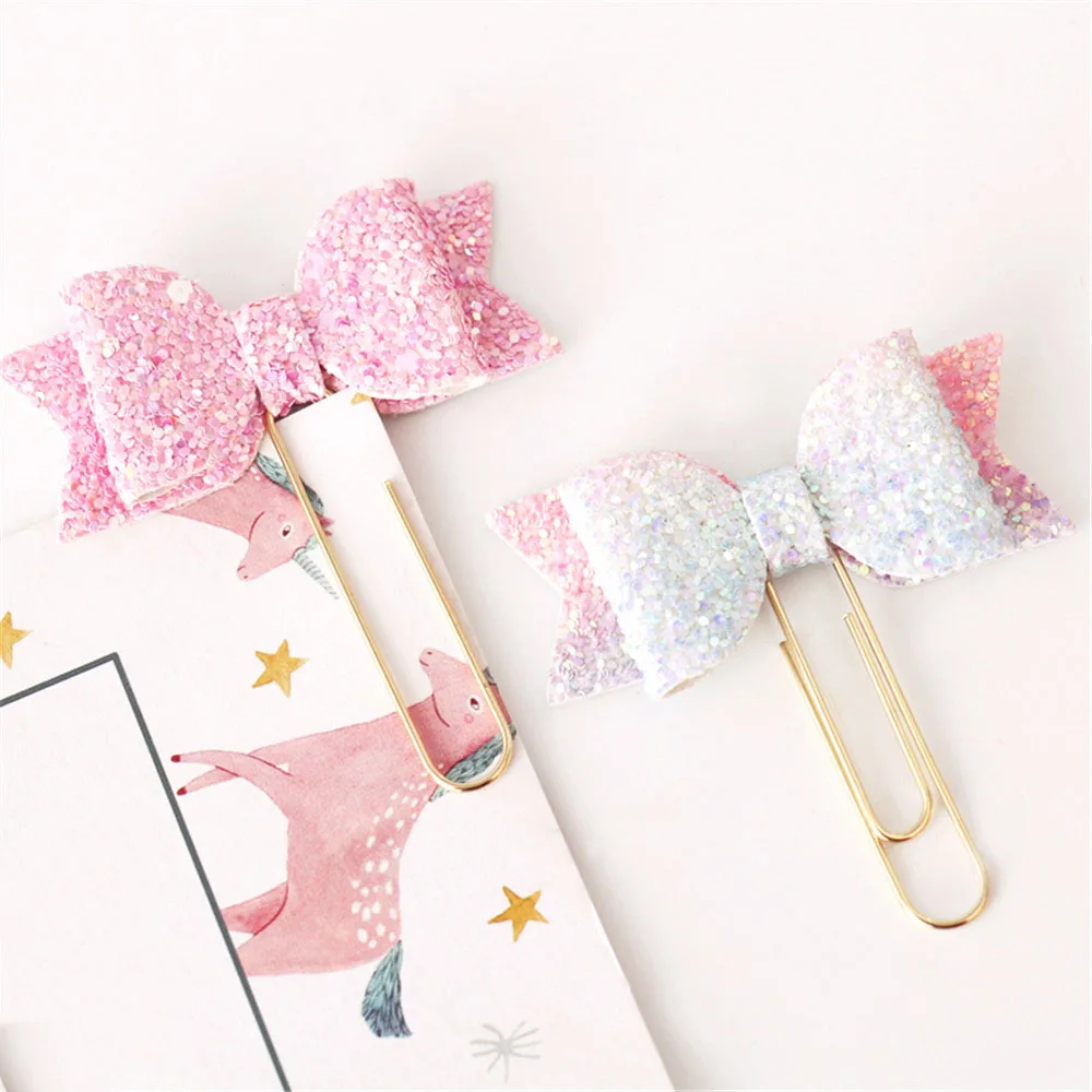 

4pcs Cute Gradient Color Bow-knot Paper Clips Kawaii Stationery Lovely Macaron Color Binder Clips Photos Documents Letter Clamp