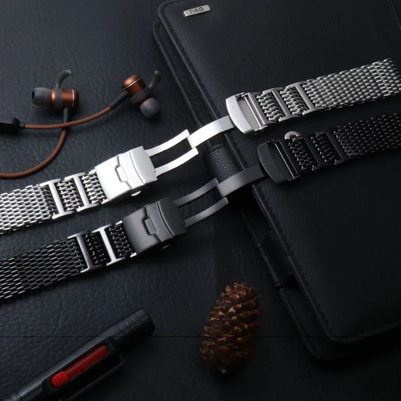 Ремешок для часов с толстой сеткой сменный Браслет двойной застежкой роскошный