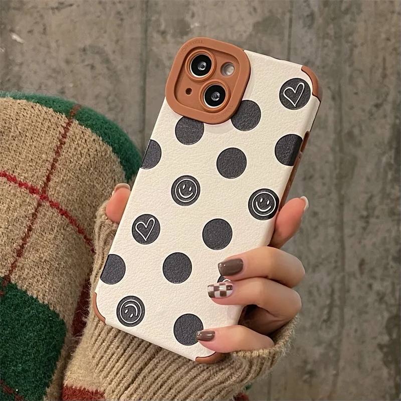 Милый чехол из искусственной кожи в горошек с улыбкой для Apple iPhone 13 Pro 2021 12 11 Max X XR XS
