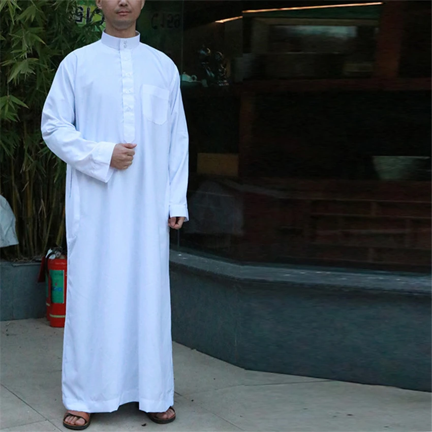 Saudi Arab Full Sleeve Abaya Islamic Clothing Men Long Robe Kaftan Muslim Clothing for Men Pakistan Pray Plus Size Jubba Thobe