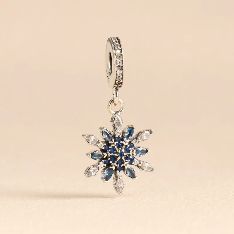 

925 Sterling Silver Crystallised Snowflake Hanging pandora Charm Fit Original Bracelet For Women DIY Jewelry S925 Beads