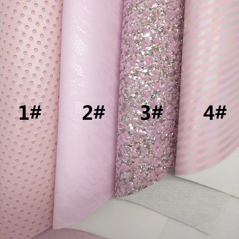 Розовая флокирующая блестящая ткань полосы из синтетической кожи кружевные