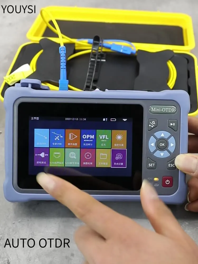 

12 in 1 100KM MINI OTDR 1310/1550nm 26/24dB Fiber Optic Reflectometer Touch Screen VFL OLS OPM Event Map Ethernet Cable Tester