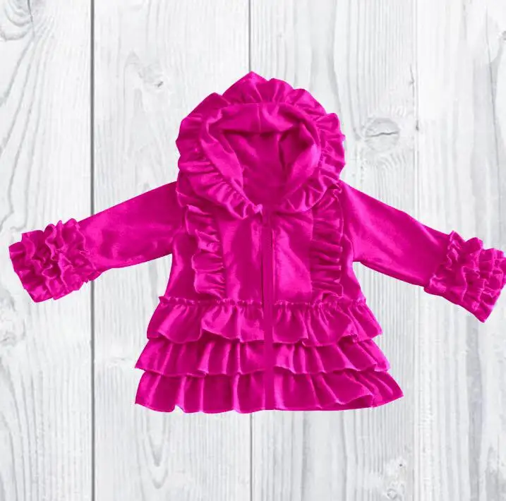 Hot Pink Очаровательная осенняя куртка для девочек, пальто, кардиган с оборками, толстовки на зиму - Цвет: Hot Pink