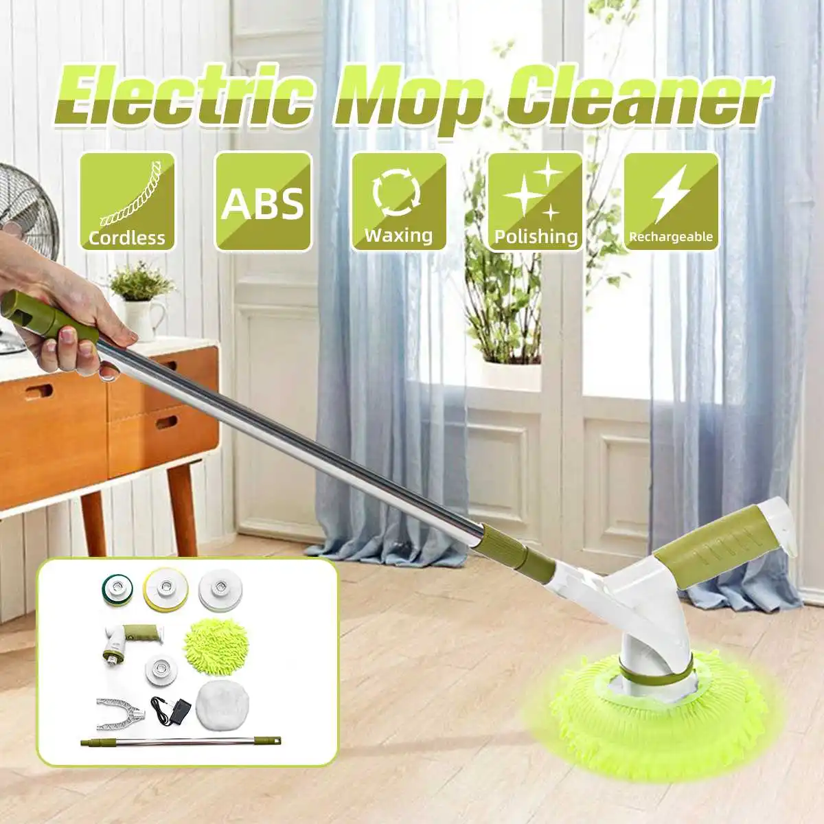 

Rechargeable Cordless Dry and Wet Mopping Electric Mop Waxing Polishing Spin Floor Scrubber Dish Washing Cleaning Tool with Pads