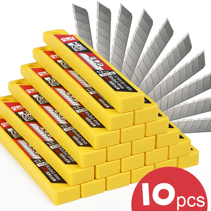 

Универсальные лезвия для ножей Deli 2012 10 шт./упак. 9 мм, лезвия из низкоуглеродистой стали, бумаги, офисные канцелярские принадлежности, резка б...