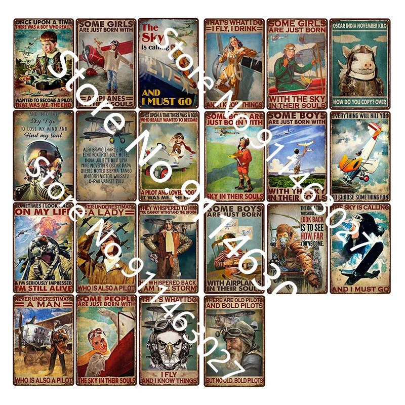

Just Born with the Sky Pilot Vintage Tin Signs Shabby Chic Plate Wall Art Poster Home Bar Pub Room Wall Signs