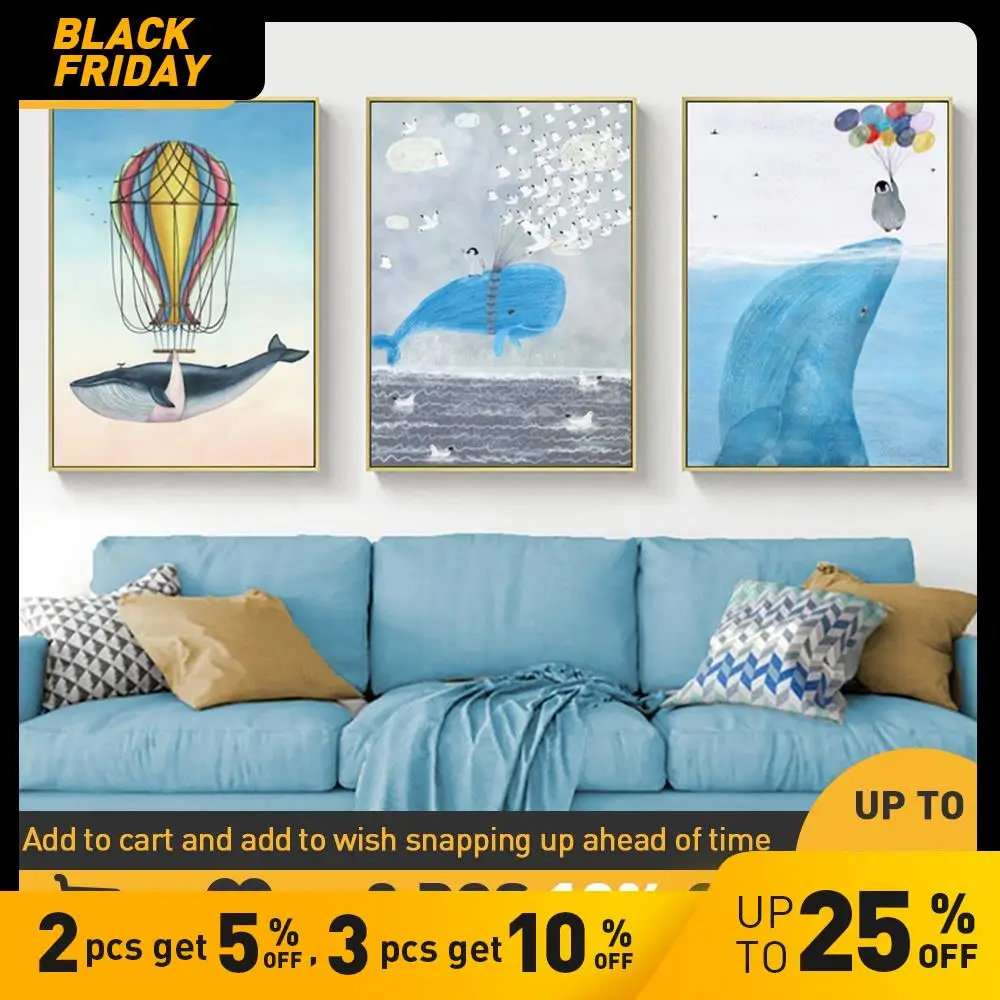 

Cartoon Whale Art Poster And Print Canvas Painting Animal Wall Picture For Living Room Bedroom Kids Room Decor