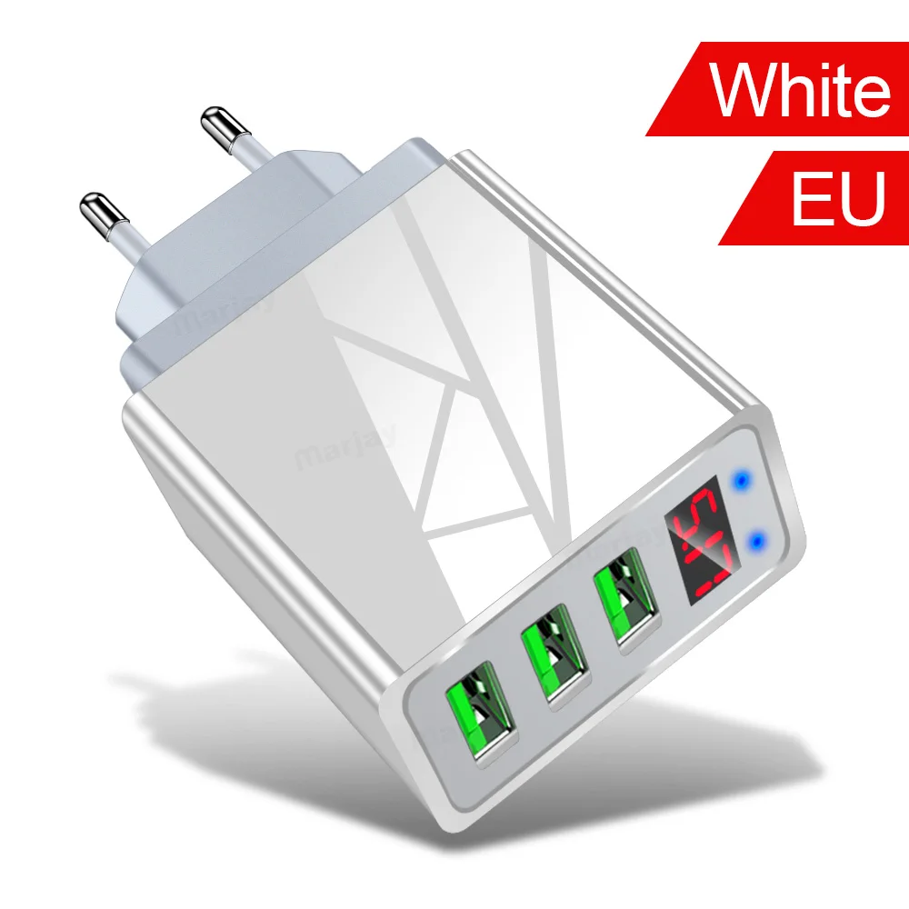 Marjay 3 порта USB зарядное устройство ЕС США штекер светодиодный дисплей 3.1A Быстрая зарядка смартфон зарядное устройство для iphone samsung Xiaomi планшет зарядка для телефона быстрая зарядка - Тип штекера: White EU