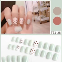 24pcsbox cute false nails 9 styles spring style fake nails flower dot finger nail manicure decoration nail with jelly glue