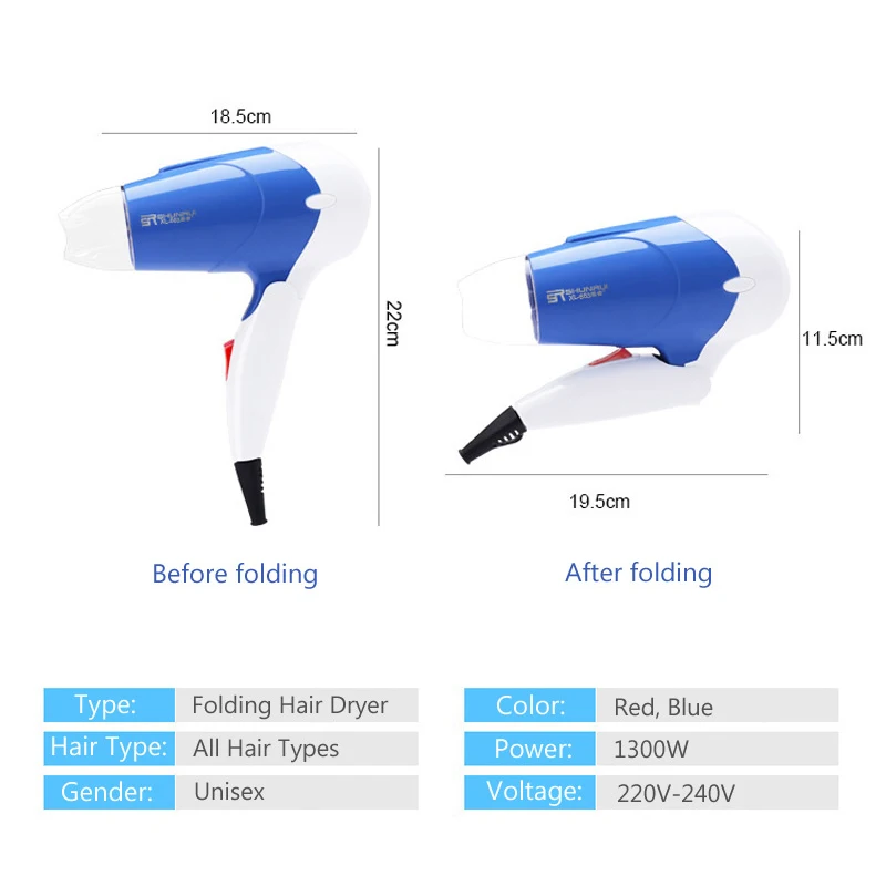 Portable Folding Handle Travel Hair Dryer 1300W Blow Dryers Professional Salon Equipment Electric Hairdressing Tools 45D | Бытовая