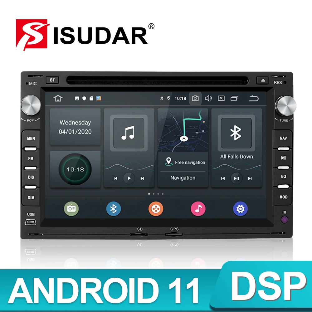 Автомагнитола Isudar мультимедийный плеер на Android 11 с GPS DVD DSP для