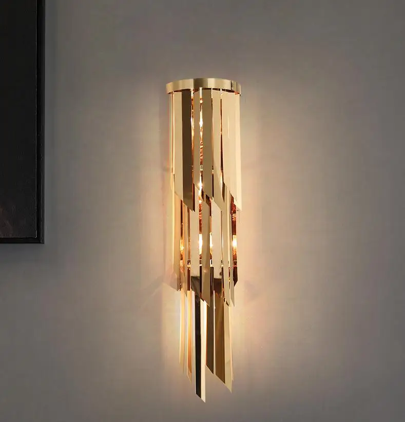 Большая настенная лампа с золотым кристаллом для гостиной длинная Хрустальная