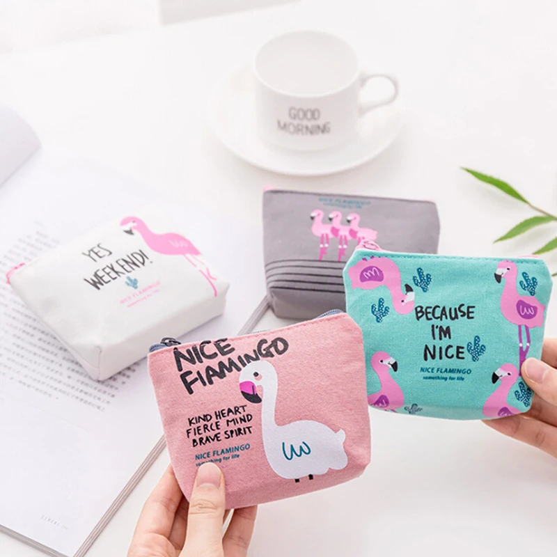 1 шт. 12*10 см женский кошелек с Фламинго из мультфильма Подарочный холщовый на