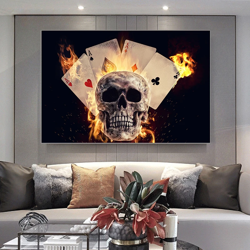 Картина с изображением игральных карт черепа Настенная картина для гостиной