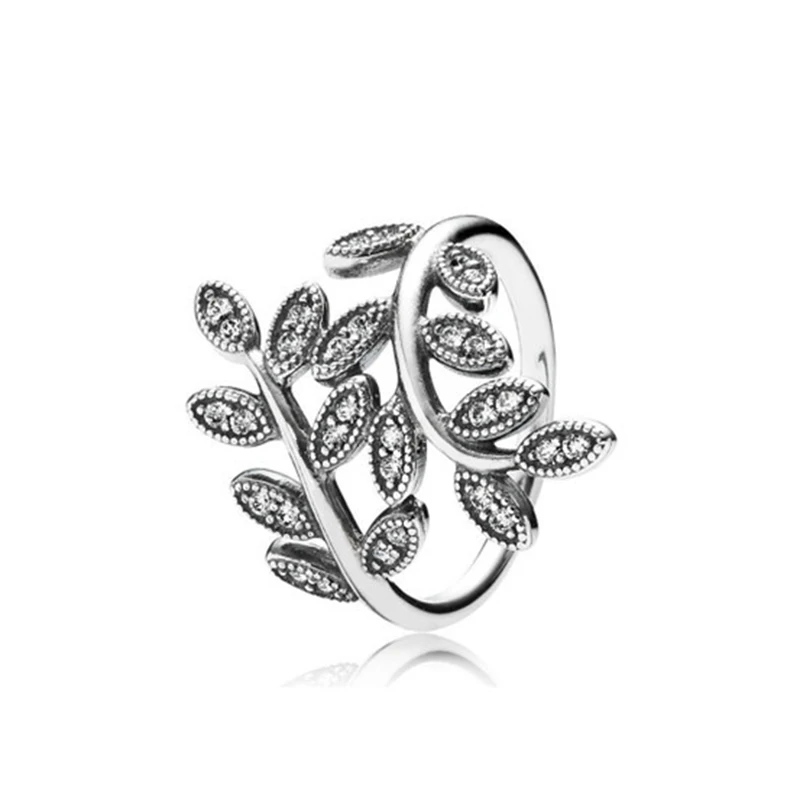 

High Quality S925 Sterling Silver Pan Ring And American New Sparkling Ring Elegant Leaves Stacked Ring Female