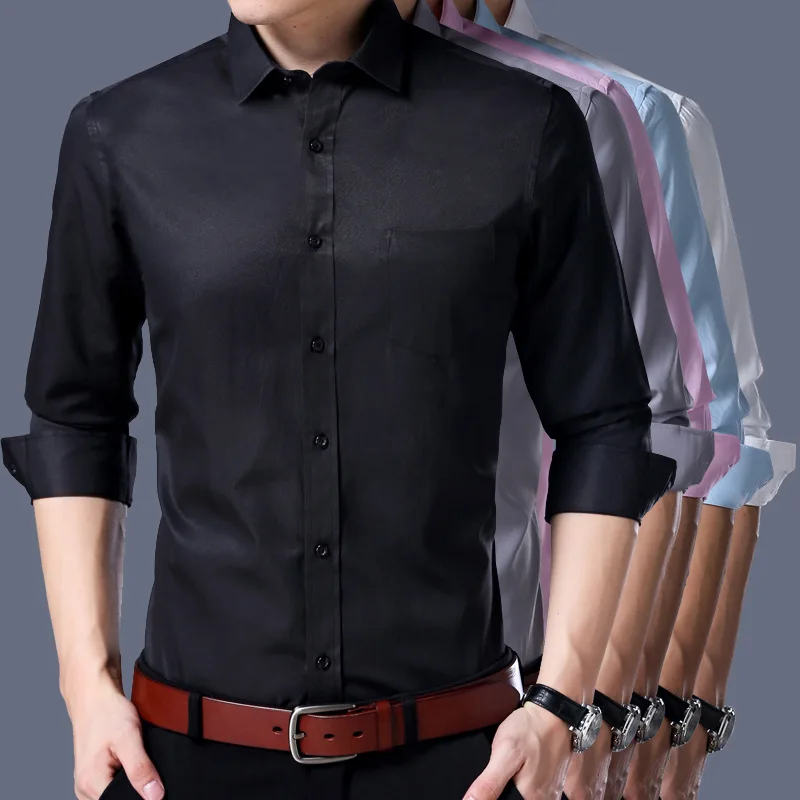 Мужская однотонная деловая приталенная рубашка Классическая Повседневная с