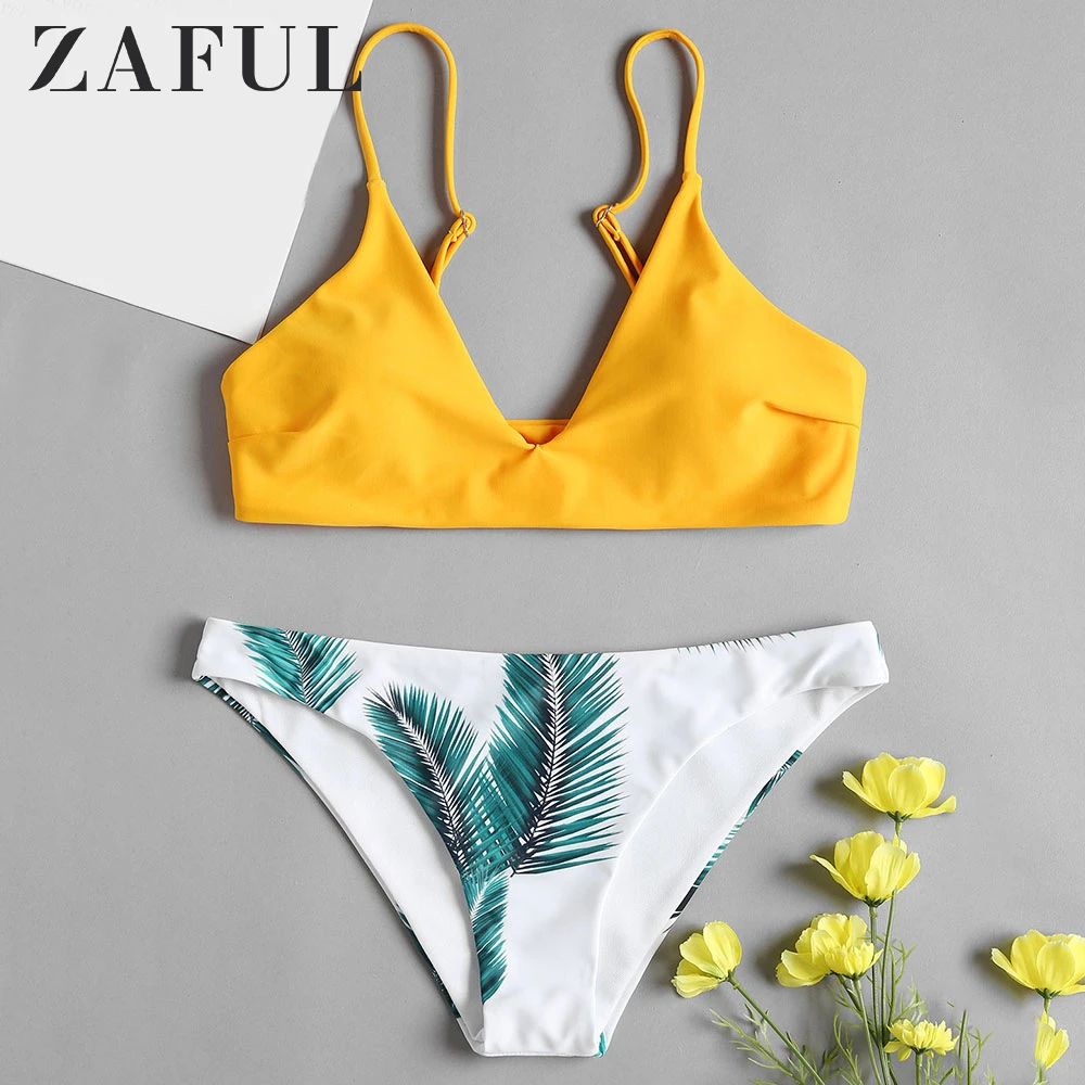 Женский комплект бикини ZAFUL с принтом в виде листьев бюстгальтер подкладкой и