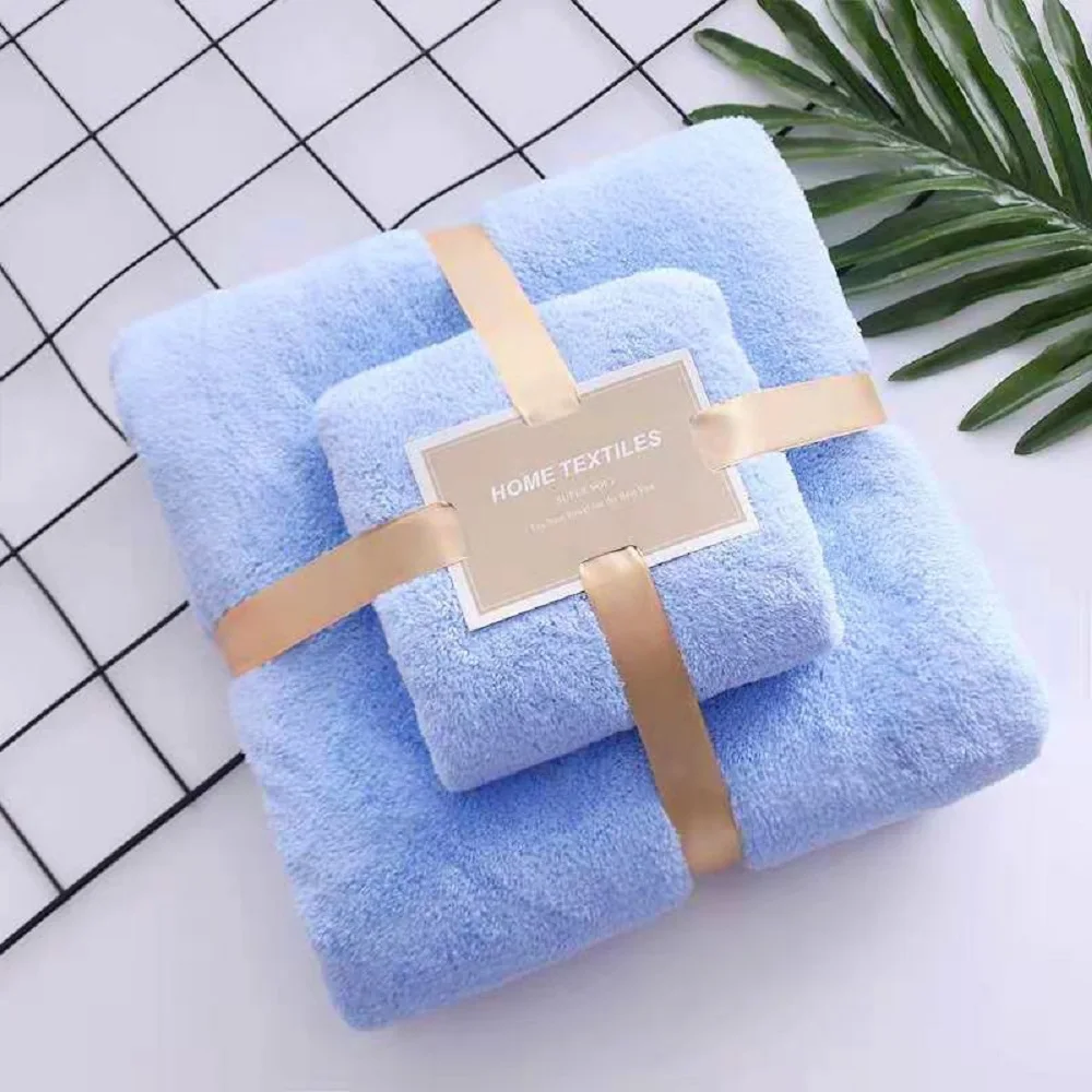 

MIMY 2PCS Oversize Coral Velvet Bath Towel Set For Adult Soft Absorbent Face Towel Fashion Letter Embroidery Household Bathroom