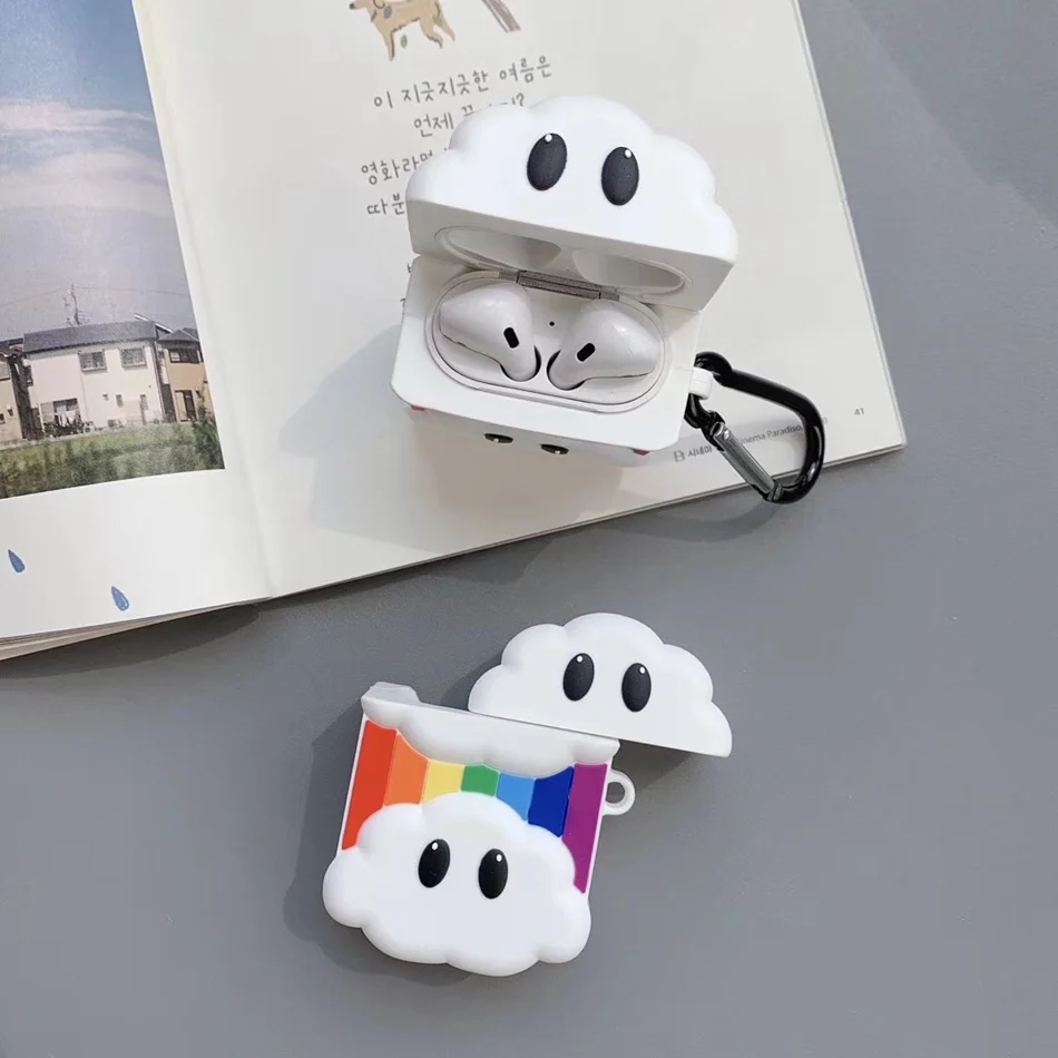 Для AirPods чехол 3D Pretty Rainbow Double Clouds чехол для наушников для Airpods 2/i10/i11 TWS Защитная крышка с крючок карабина