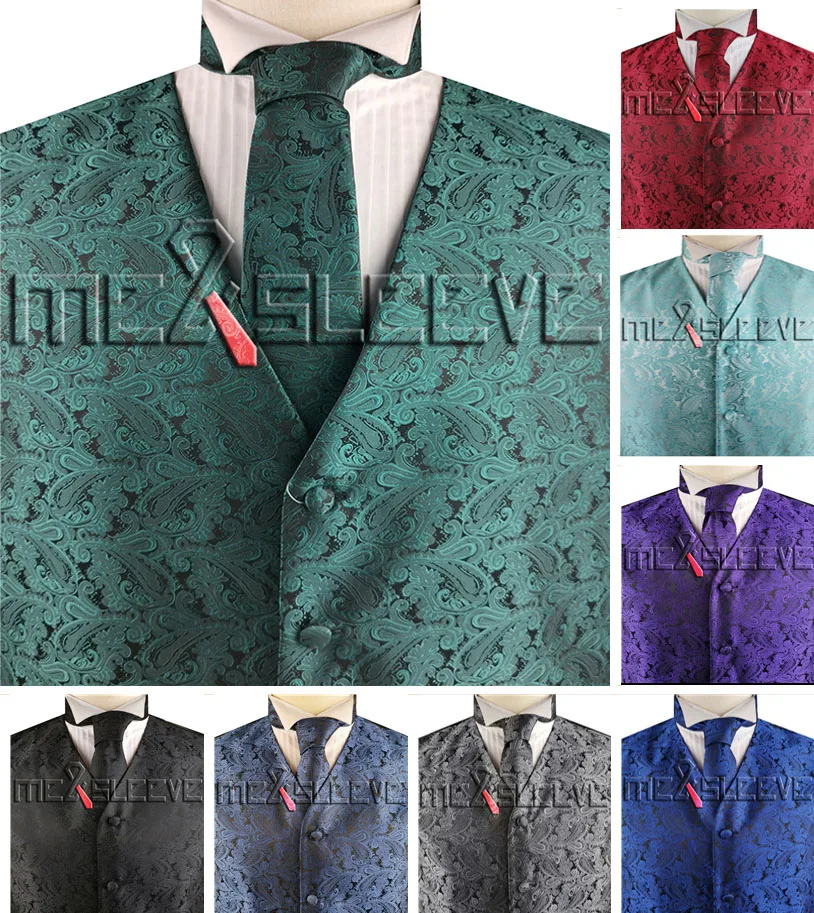 Бесплатная доставка жаккардовый жилет Пейсли с галстуком + носовой