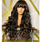 Черный изюминкой для девочек; 30 # человеческих волос парики с челкой бразильский длинные волнистые головы топ полный автомат парики 26 дюймов 250% плотность