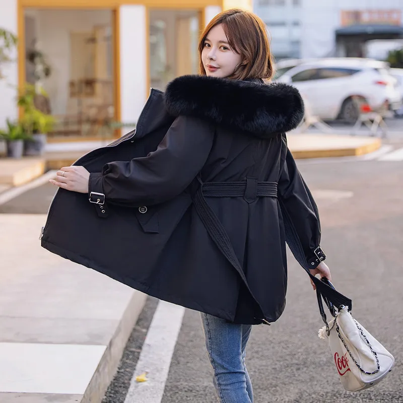 

New Winter Best-selling Women's Down Jacket Fashion Fur Collar Waist Warm Jacket Outdoor Leisure Mid-length Women's Jacket