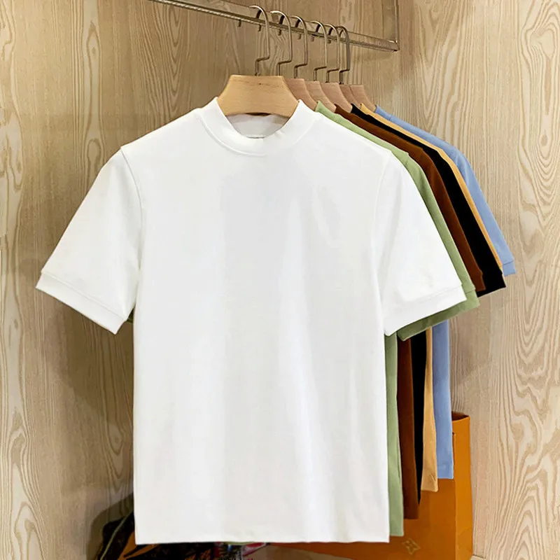 

New 2022 Spring Summer Men Short Sleeve Turtleneck Slim Fit T-shirt Male Solid Color Tees Shirts Mens Casual Basic Tshirt H127