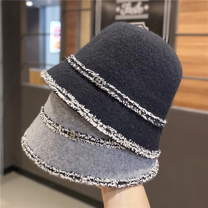 

Winter Dome Panama Hat For Women Solid Color Felt Wool Knitted Bucket Hats Fashion Warm Crochet Ladies Fisherman Caps