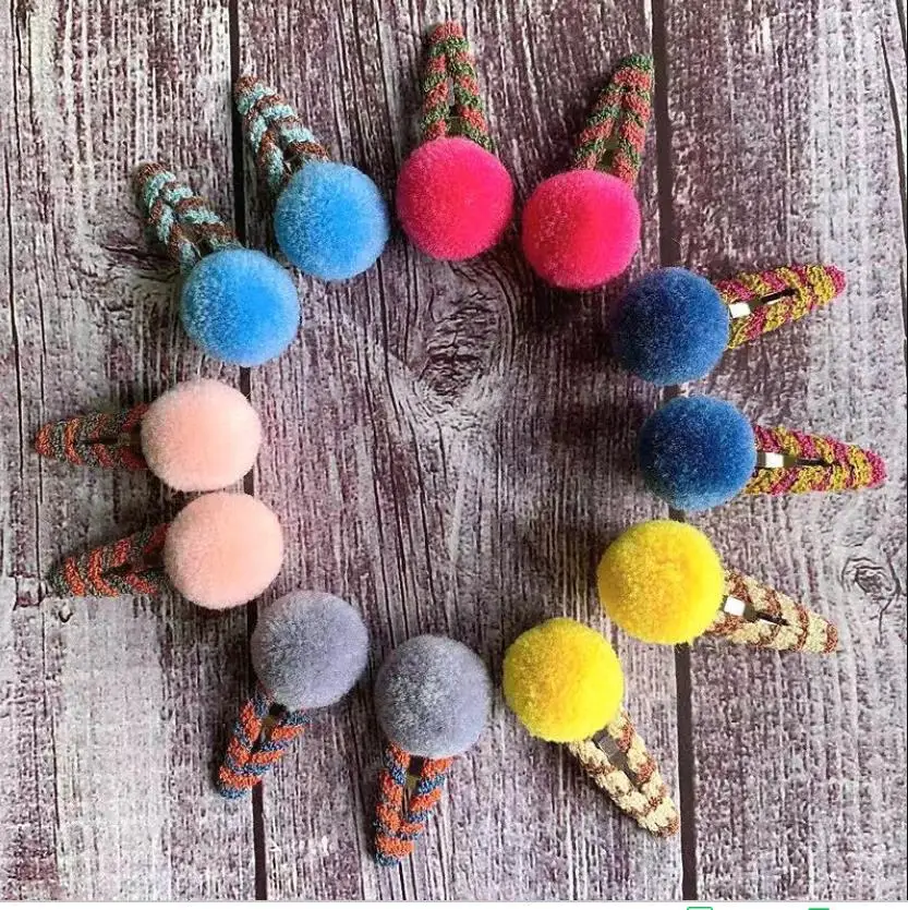 6/12 шт./компл. корейские милые Меховые помпоны зажимы для волос заколки детей с