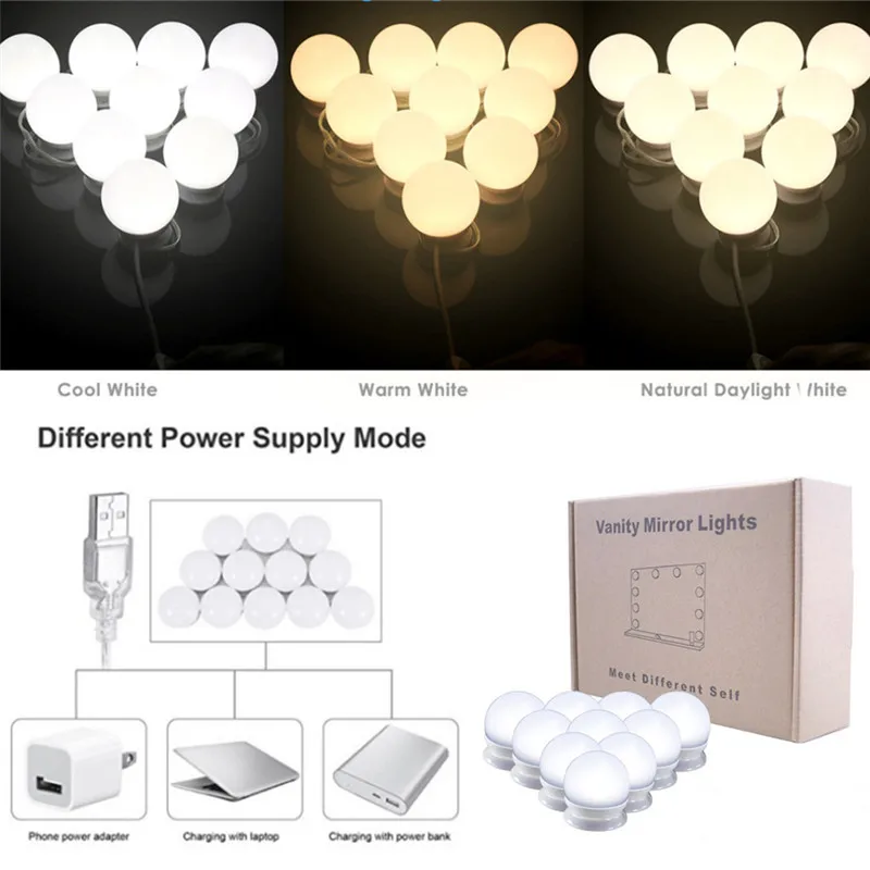 10 Светодиодный светильник для макияжа с зеркальными лампами супер яркий