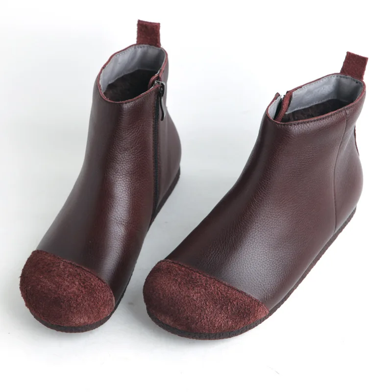 

Careaymade-Vintage Art winter mix and match old leather and cotton boots manual short boots Martin boots and leather boots