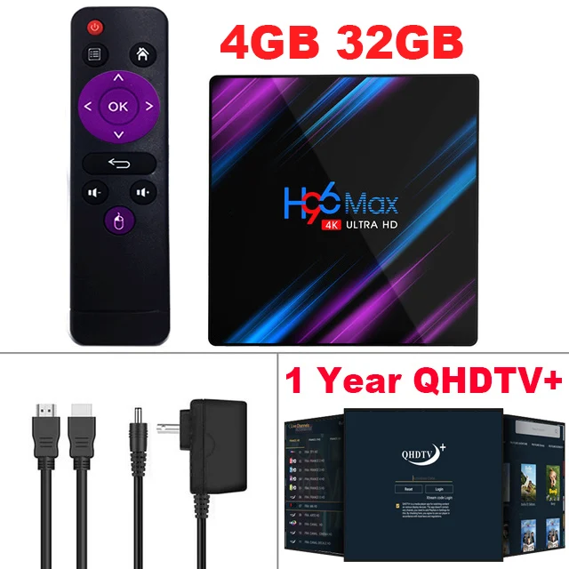 4G32G(1 year IPTV) Android9.0 ТВ коробка H96 Max+ 1 год Франция QHD ТВ плюс код IPTV RK3318 4K HD USB3.0 H.265 Google Play домашний медиа плеер телеприставка - Цвет: 4G32G(1 year IPTV)