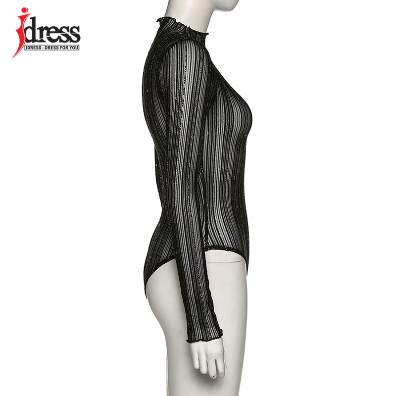 IDress осень зима боди Macacao Feminino Боди Комбинезоны для женщин сексуальный шикарный полосатый комбинезон с круглым вырезом
