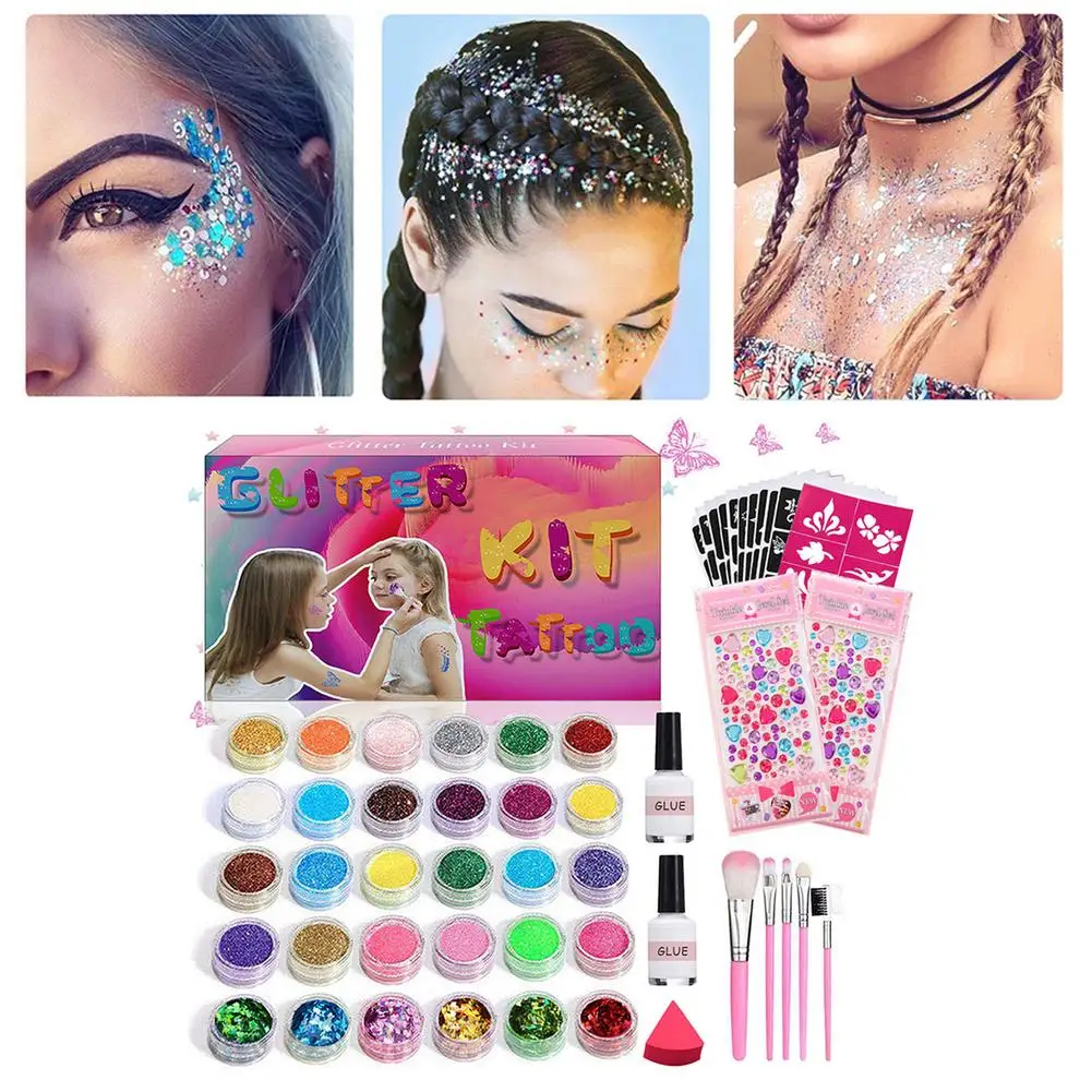 

Glitter Tattoo Set Temporary Shining Makeup Kit DIY Decorations