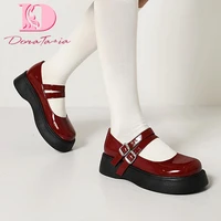 doratasia hot sale brand new female patent leather wedges pumps solid round toe buckle strap pumps women large size 35 42