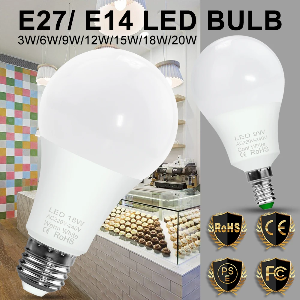 

E14 Bulb LED Lamp E27 Spot Light LED High Brightness Bombilla 3W 6W 9W 12W 15W 18W 20W Smart Light Bulb 220V Energy Saving Lamps