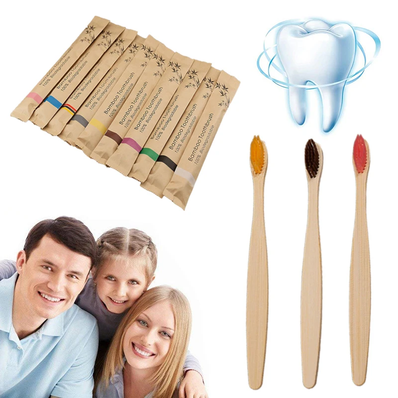 

1pc Eco Friendly Wooden Toothbrush Mixed Color Soft Charcoal Adults Oral Hygiene Health Oral Care Solid Bamboo Handle Toothbrush
