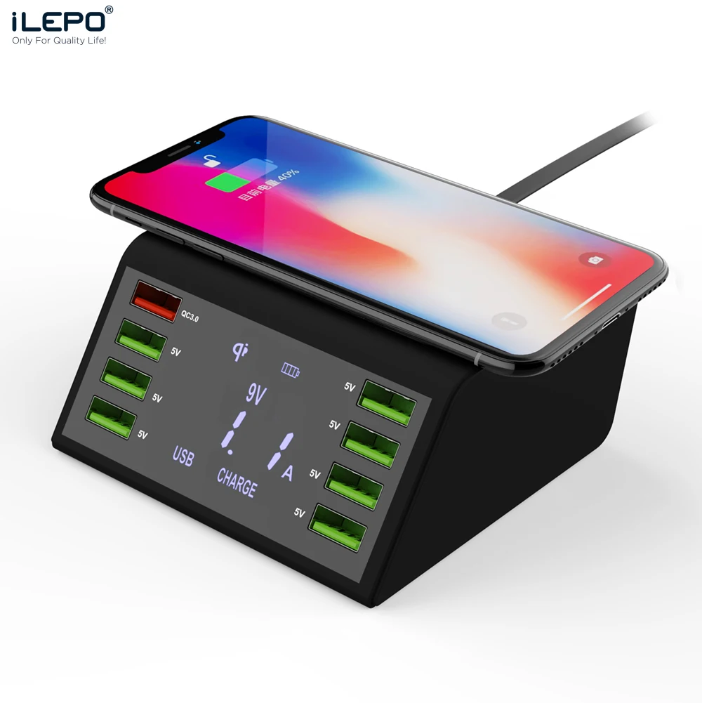 

ILEPO 60W Wireless Fast Charger QC3.0 8 Ports Usb Quick Charging Station For iPhone 12 11 Pro Max Mini HUAWEI Samsung Kindle