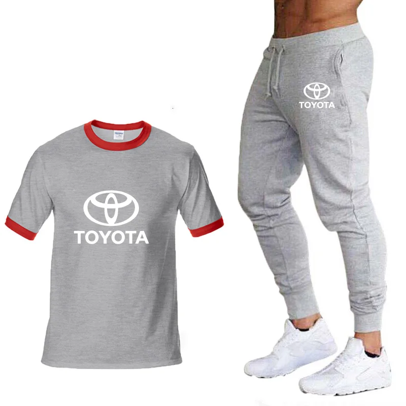 

Unisex Fashion Summer Men's short sleeve Toyota Car Logo Print Casual Cotton Short Sleeve Men's T-shirt + shorts suit