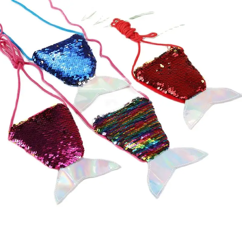 Кошелек на шнурке с блестками и рыбьим хвостом плюшевый длинный веревочный