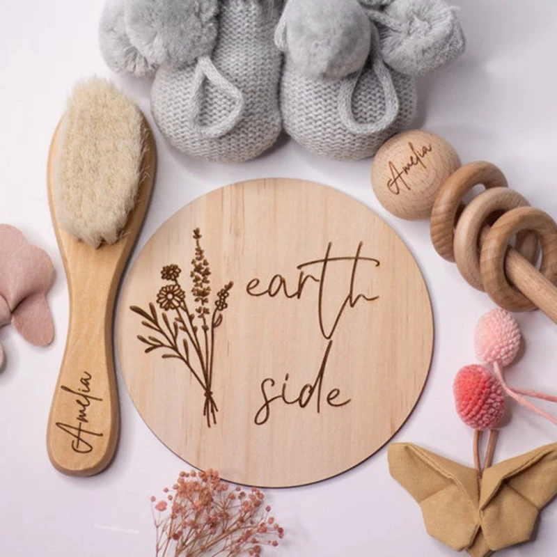 

20pcs Earth side wooden birth announcement plaque Baby shower gift annoucement
