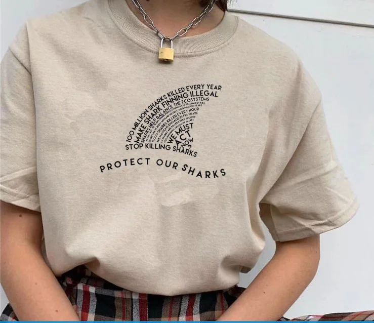 

Protect Our Sharks Animal Is Our Firends Not Food Letter Printed 2021 New Harajuku Hipster Funny Casual unisex Women Tee T-Shirt