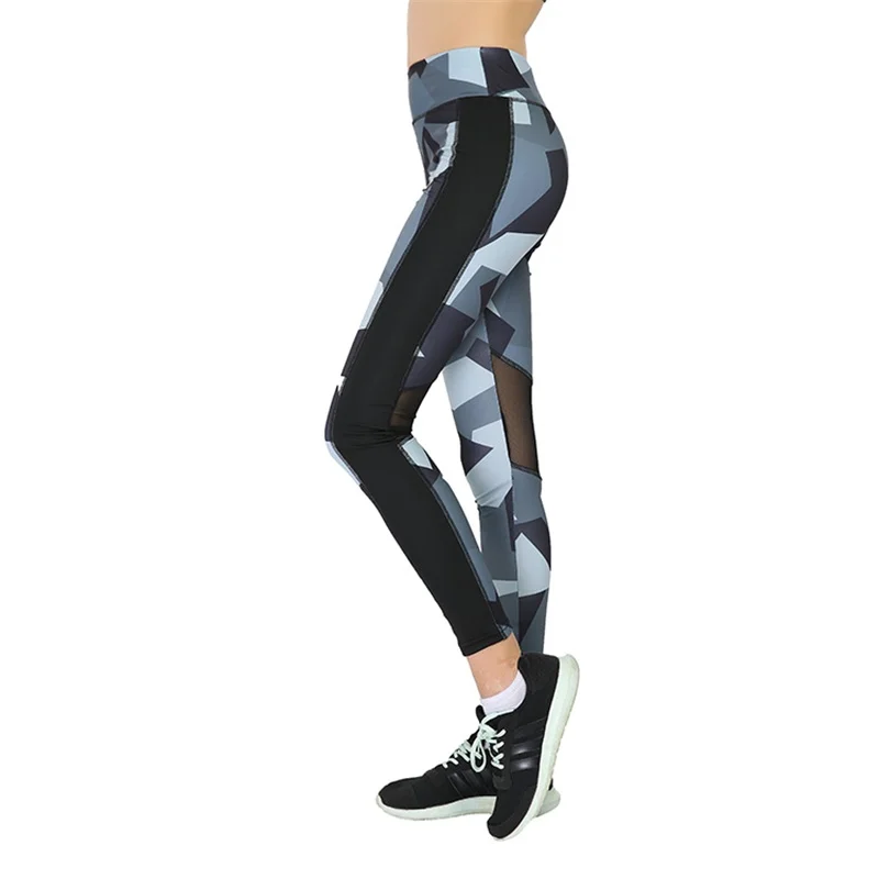 

New Print Mesh Patchwork Sexy Women Pants Slim High Waist Sports Leggings Push Up Gym Fitness Elastic Trousers Pants