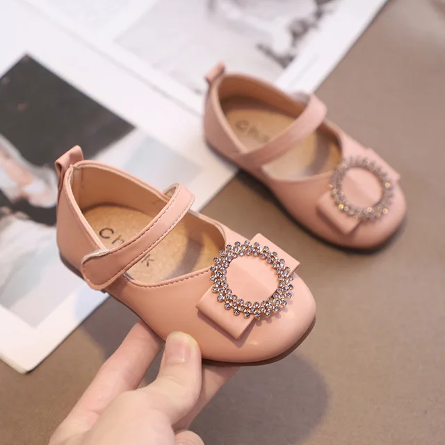 Розовый Girls Sneakers Pu Leather Princess Baby Toddler Shoes Girl Dress Shoes Little Girl Soft Shallow Shoes Flat Heel Toddler Sneakers - Цвет: Розовый
