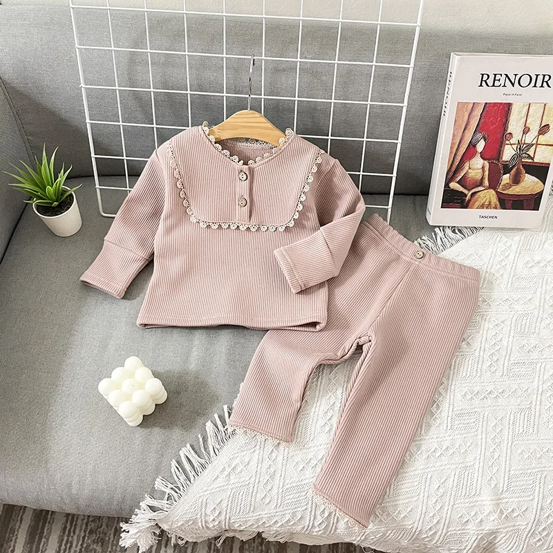 Baby Girl Autumn Winter Clothing Set Thread Elastic Base Suit Long Sleeve Tops+Pants Set Kid Girl Homewear Baby Pajamas Outfits