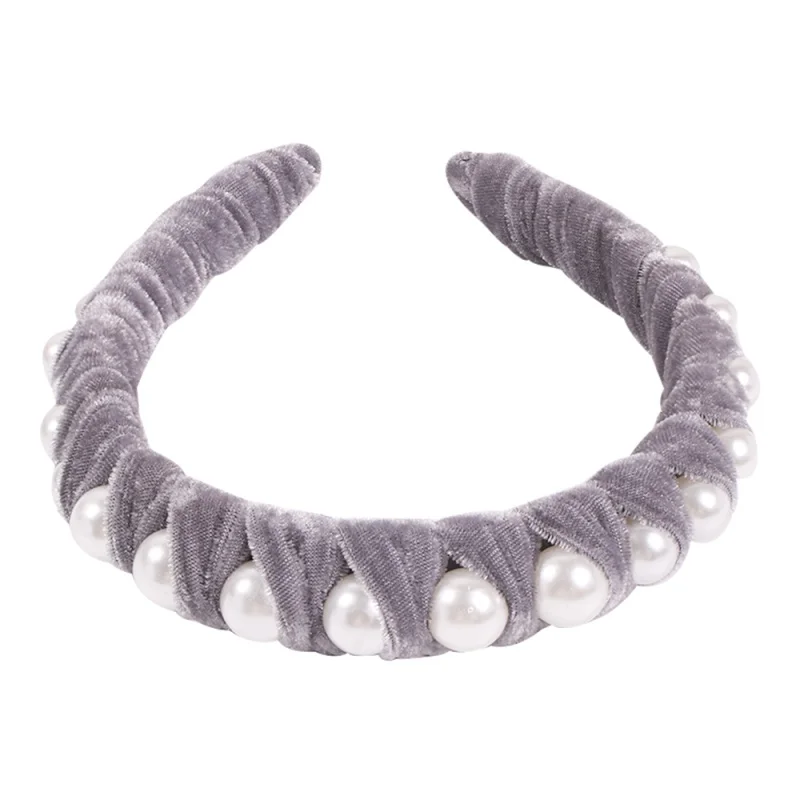 gray headband Корейская бархатная Жемчужная Повязка на голову для женщин с узлом ободок для волос повязки для волос Головные уборы Новая мода головной убор аксессуары для волос подарки - Окраска металла: gray headband